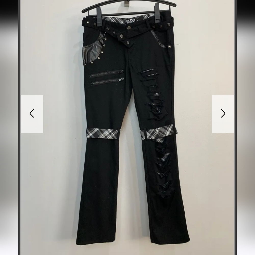 Sex Pot Revenge Japanese Studded Leather Edgy Black Women's Jeans with Studs